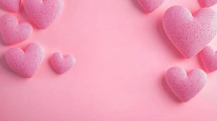 Fototapeta premium Pink Background with Hearts and Heart-Shaped Border, Copy Space for Text or Logo, Flat Layout for Valentine's Day
