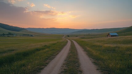 American horizon shot of a single road