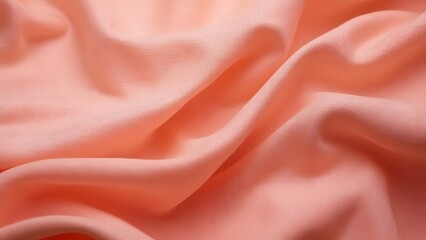 Close-Up Coral Linen Fabric Texture, Delicate Folds and Shadows, Subtle Background for Design Projects
