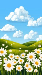 Serene Rolling Hills in Summer Bloom - Flat Design Illustration