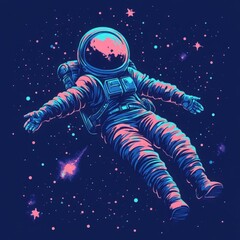 Colorful Cosmic Illustration of Astronaut Floating in Space