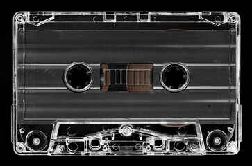 Blank Vintage audio cassette isolated on black background. Template mock up