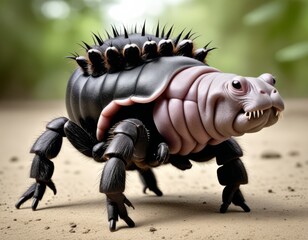 Fototapeta premium Hybrid animal between hippopotamus and black tarantula.