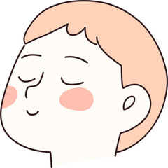 Minimalistic Cartoon Portrait of a Smiling Person with Closed Eyes and Blush