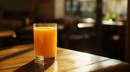  Refreshing Simplicity: Glass of Orange Juice on Wooden Table

