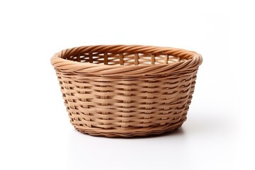 Empty wicker basket isolated on white with pattern