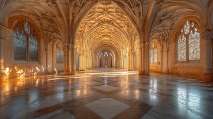 Obraz premium Cathedral cloister sunlight marble floor Portugal travel