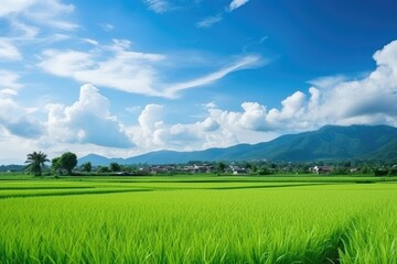 Obraz premium Farm landscape with ripe rice field and sky