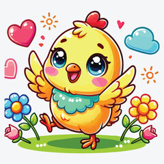 Cute little chick in cartoon style. Happy baby chicken for kids design stock illustration