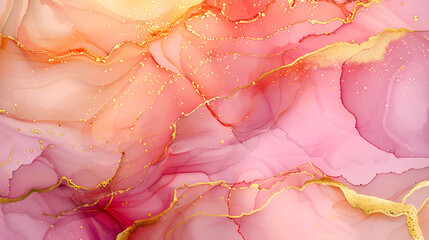 Vibrant abstract background with pink and gold fluid swirls