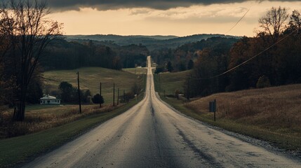 American horizon shot of a single road