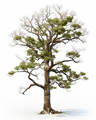 Obraz premium Isolated Tree Covered in Green Leaves Against a Soft White Background Showcasing Detailed Textures and Structure for Artistic and Nature Projects