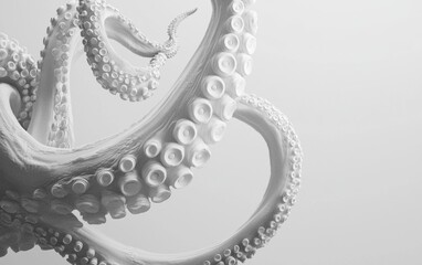Obraz premium An octopus tentacle dynamically suspended mid-air, with visible texture against a crisp white background