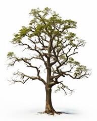 Obraz premium Isolated Tree with Intricate Branches and Fresh Green Leaves Set Against a Clean White Background for Nature and Environmental Themes