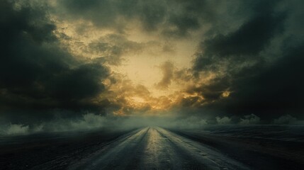 American horizon shot of a single road