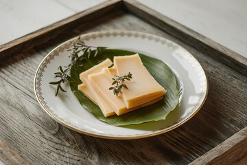 A photo of a sliced cheese on a plate