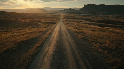 American horizon shot of a single road