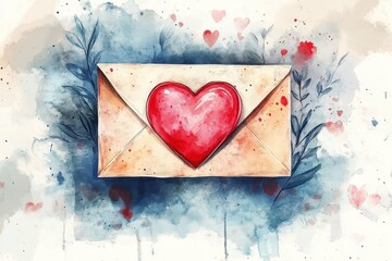 Happy Valentine's Day watercolor love letter with a heart seal