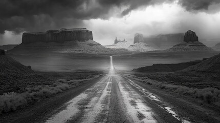 American horizon shot of a single road