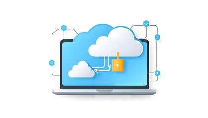 Isometric Data Transfer and Cloud Storage Icon: Digital Service Representation with Network Connection for Websites