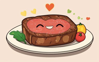cute steak charachter smiled and happy