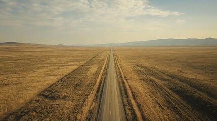 American horizon shot of a single road