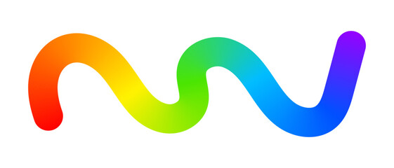 Obraz premium Rainbow colored wavy line isolated on white background. Cool colorful squiggle. Organic doodle flow or fluid figure with multicolored gradient effect. Vector illustration.