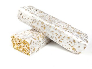 Two pieces of tempeh or soybeans fermentation isolated on white background. Indonesian food 
