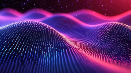 Abstract digital wave, glowing particles, dark background, tech concept