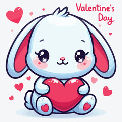 Cute rabbit with heart on Happy Valentine's day card stock illustration