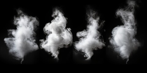 Obraz premium Set of Isolated White Steam Forms on Black Background Captured in High Detail with Gigapixel Technology for Creative Use