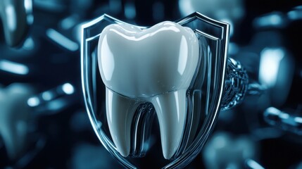 A tooth is shown in a protective shield