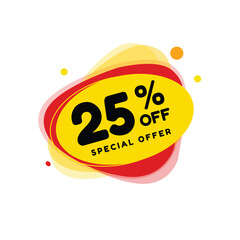 25 percent off banner modern round bubble, vector illustration tag design. Announce design isolated white background.
