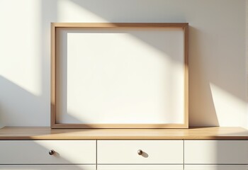 Minimalist Home Decor with Large Photo Frame on Dresser: Hyperrealistic Product Shot in Bright Lighting