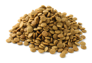 Pile of pet food isolated on white