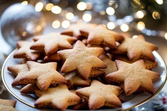 a plate filled with star-shaped gingerbread cookies