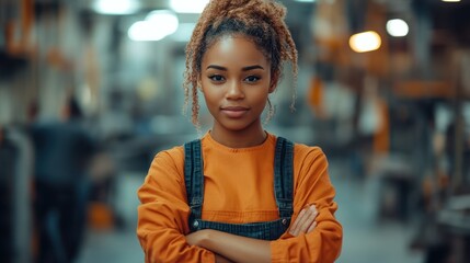 Confident female worker in industrial setting