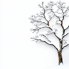 Fototapeta premium Bare Tree with Isolated Branches in Snowy Winter Landscape