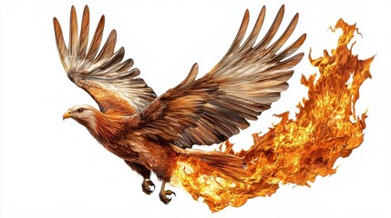 Obraz premium Majestic Firebird in Flight with Fiery Wings Spreading Flames