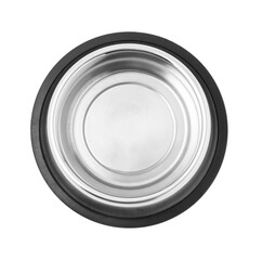 Empty feeding bowl for pet food isolated on white, top view