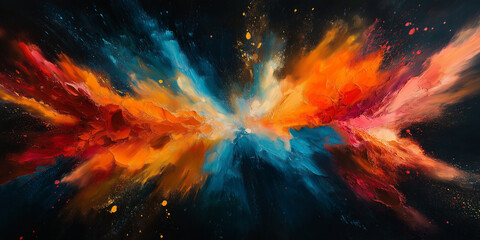 Vibrant cosmic explosion of colors abstract art digital artwork surreal environment wide viewpoint artistic concept for modern decor