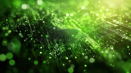 Green data streams flow across digital map