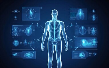 Digital human body scan, futuristic interface.