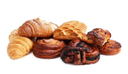 Different delicious sweet pastries isolated on white