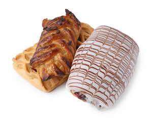 Different delicious sweet pastries isolated on white