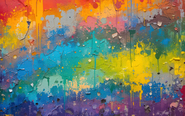Fototapeta premium rainbow splash paint on the whole wall background, noisy wall texture, and old wall. The colors are specially for the LGBT concept