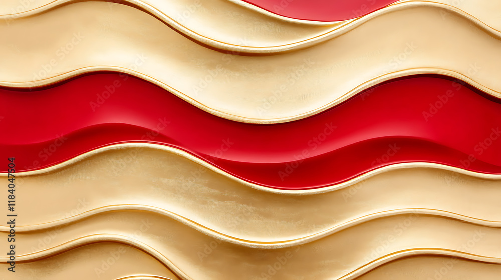 Poster abstract wavy glossy gold and red background