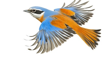 Obraz premium Vibrant Blue and Orange Bird in Flight
