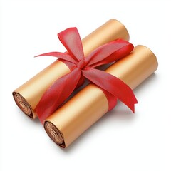 Golden Scrolls Tied with Red Ribbon for Celebration and Ceremony