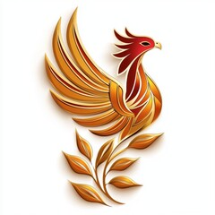 Fototapeta premium Vibrant Phoenix Design with Stylized Feathers and Leaves